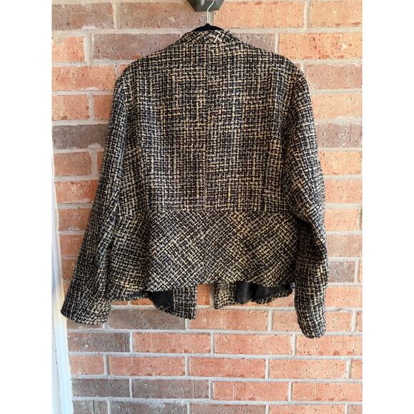 Rafaella Studio Women's Brown Black Ruffles Long Sleeve Tweed Blazer Size 2X - Picture 3 of 5